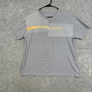 Under Armour Heat Gear Shirt Adult Medium Short Sleeve Gray Graphic Logo